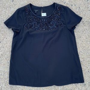 Talbots Size 8 Short Sleeve Blouse with Beaded Sequin Neckline NWT